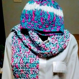 Crochet scarves and hats